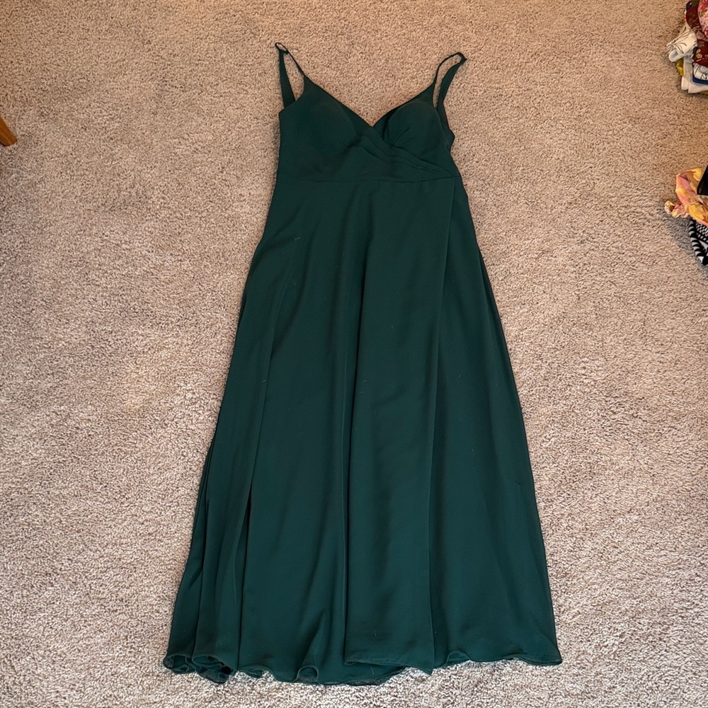 Azazie Dark Green Spaghetti-Strap A-Line Maxi Dress